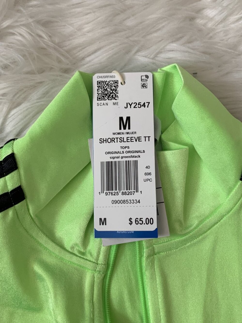 ADIDAS ORIGINALS Cropped Full Zip Mock Neck Top in Signal Green/Black Sz MEDIUM - Picture 3 of 5